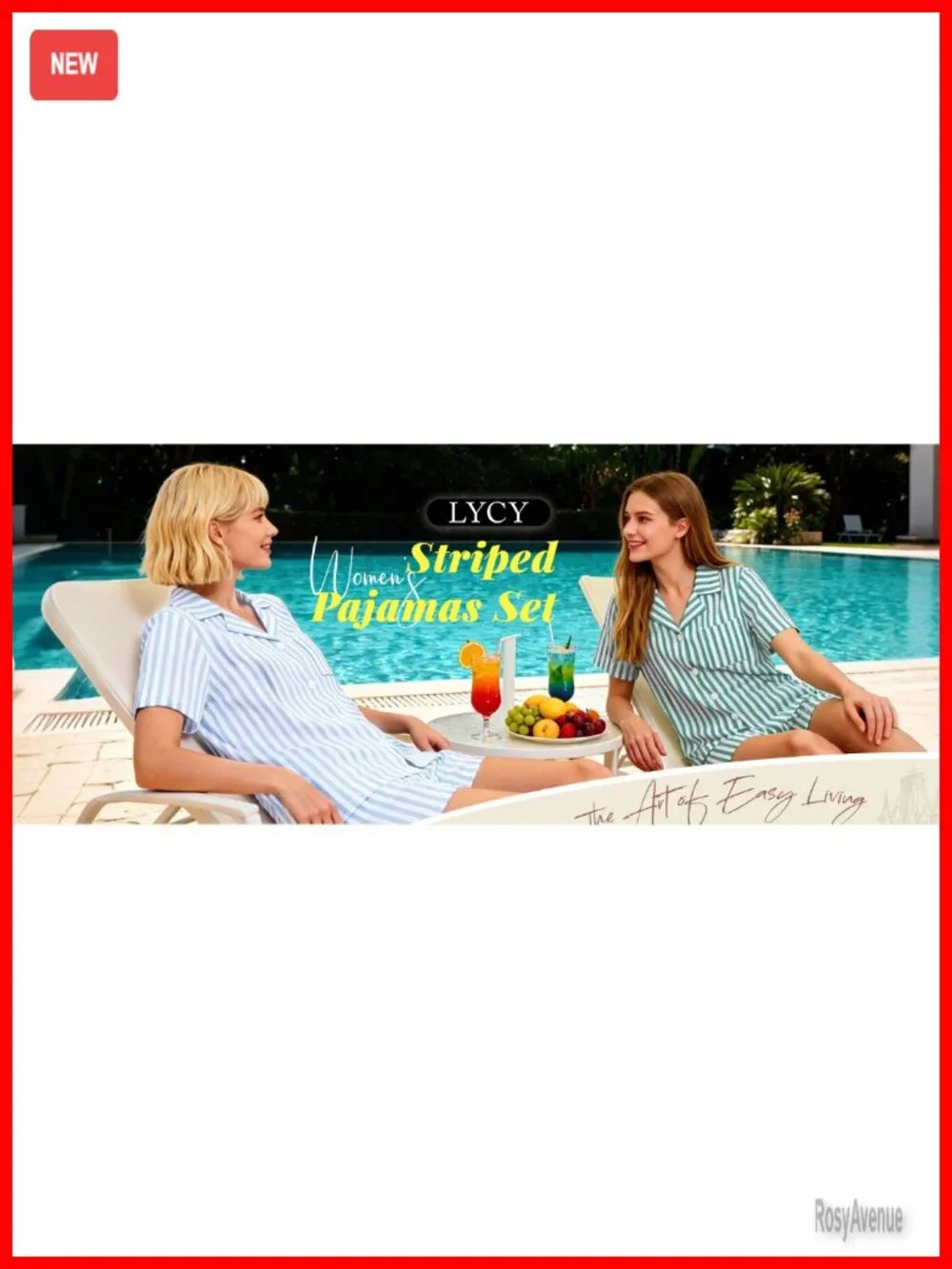 Women's Striped Pajama Set, Short Sleeve Button Down Notch Collar Sleepwear